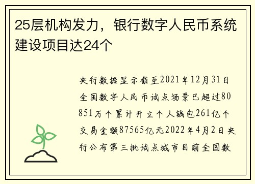 25层机构发力，银行数字人民币系统建设项目达24个