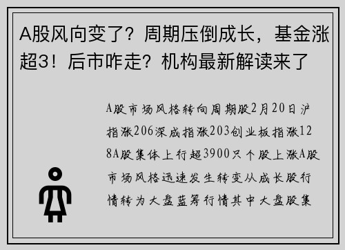A股风向变了？周期压倒成长，基金涨超3！后市咋走？机构最新解读来了 