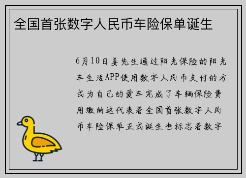 全国首张数字人民币车险保单诞生